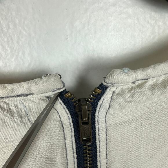 BDG Womens Round Neck Pockets Light Chambray Cream/Blue Zip T-Shirt Dress Small - Picture 7 of 9